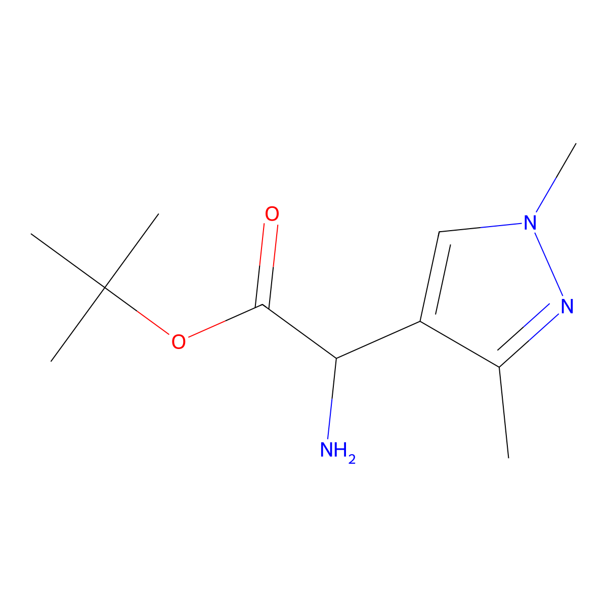 tert-butyl 2-amino-2-(1,3-dimethyl-1H-pyrazol-4-yl)acetate molecular structure, CAS 2351859-00-0