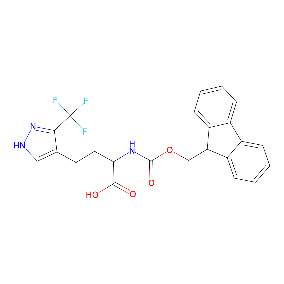 2-({[(9H-fluoren-9-yl)methoxy]carbonyl}amino)-4-[3-(trifluoromethyl)-1H-pyrazol-4-yl]butanoic acid molecular structure, CAS 2351870-70-5