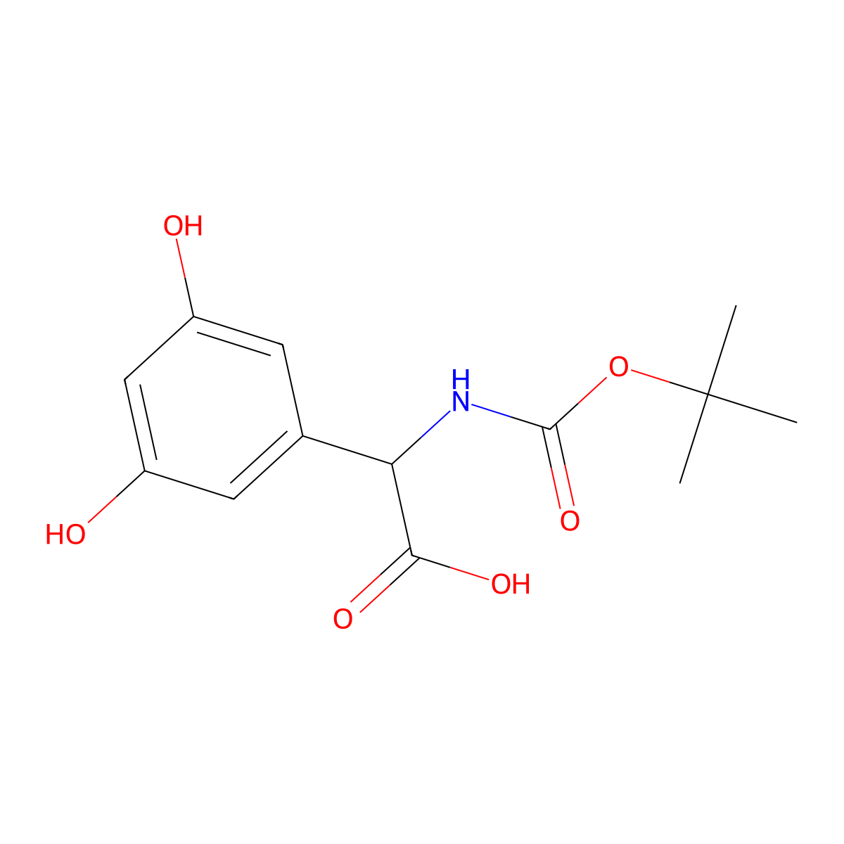 2-{[(Tert-butoxy)carbonyl]amino}-2-(3,5-dihydroxyphenyl)acetic acid molecular structure, CAS 2351904-18-0