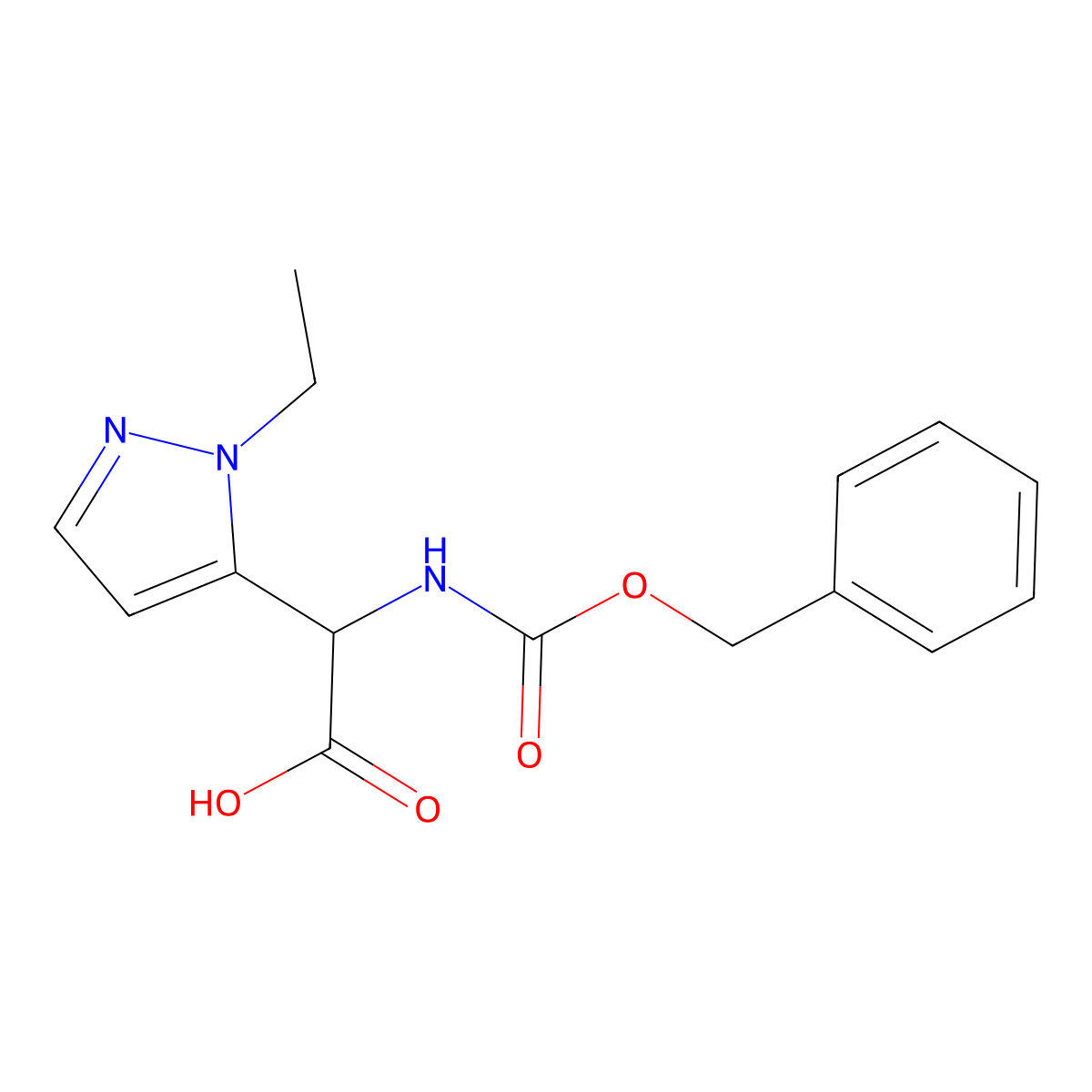2-{[(benzyloxy)carbonyl]amino}-2-(1-ethyl-1H-pyrazol-5-yl)acetic acid molecular structure, CAS 2351911-40-3
