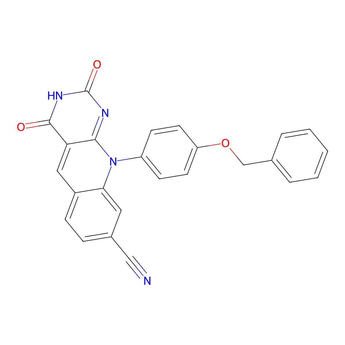 2,4-Dioxo-10-(4-phenylmethoxyphenyl)pyrimido[4,5-b]quinoline-8-carbonitrile molecular structure, CAS 2351940-23-1
