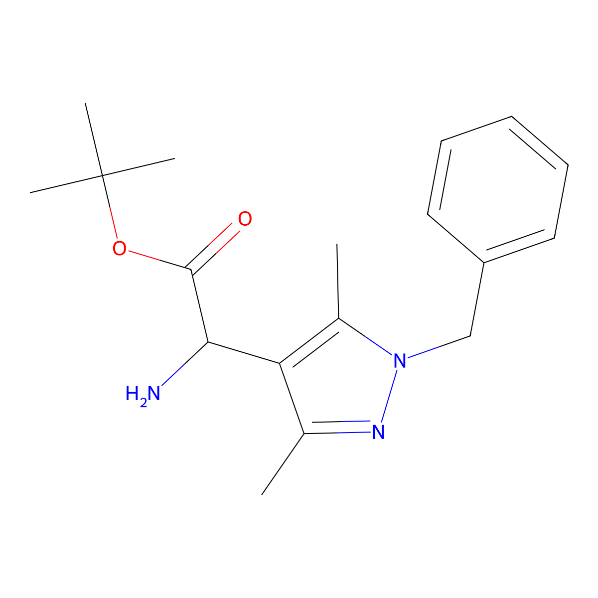 tert-butyl 2-amino-2-(1-benzyl-3,5-dimethyl-1H-pyrazol-4-yl)acetate molecular structure, CAS 2351946-57-9