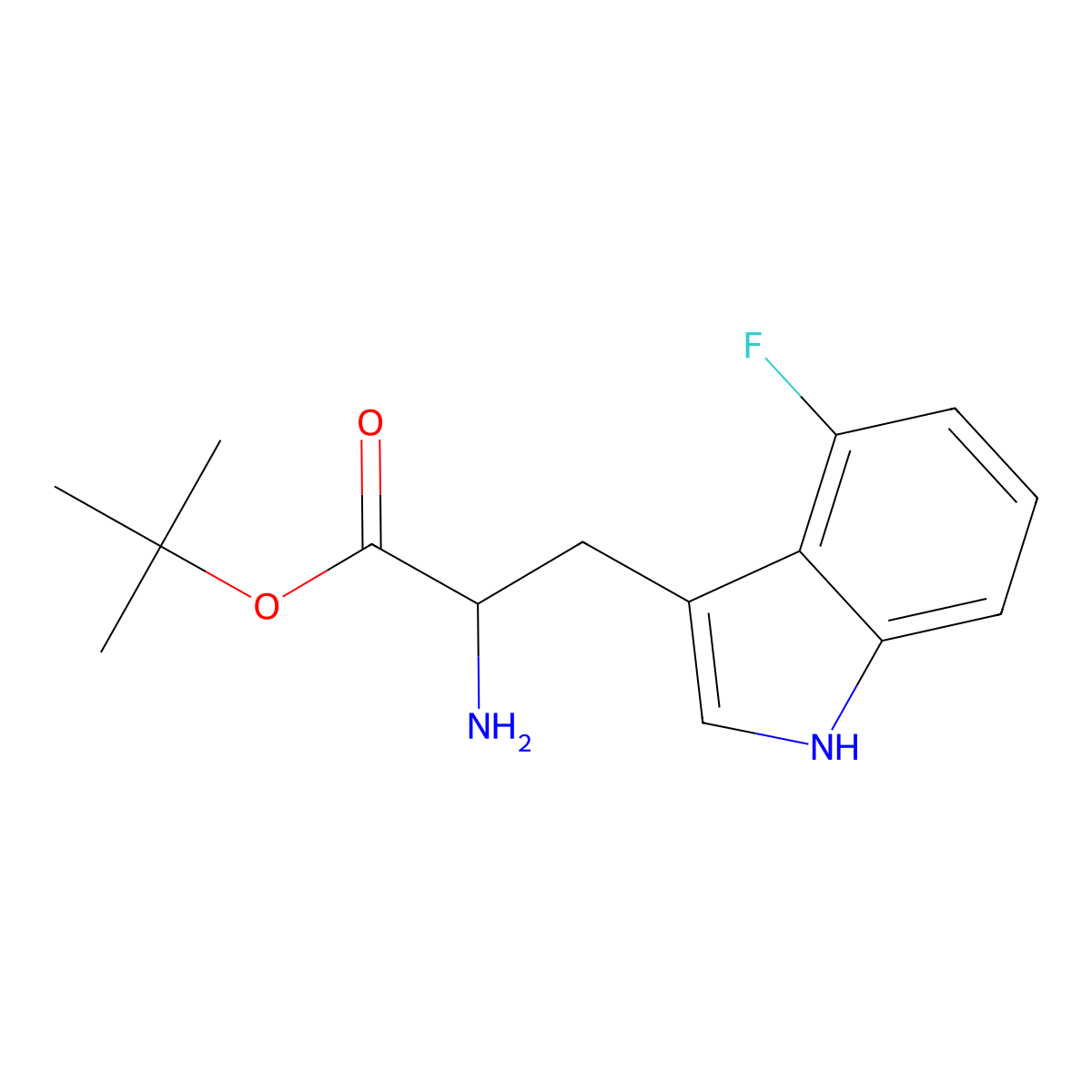 tert-butyl 2-amino-3-(4-fluoro-1H-indol-3-yl)propanoate molecular structure, CAS 2351953-30-3
