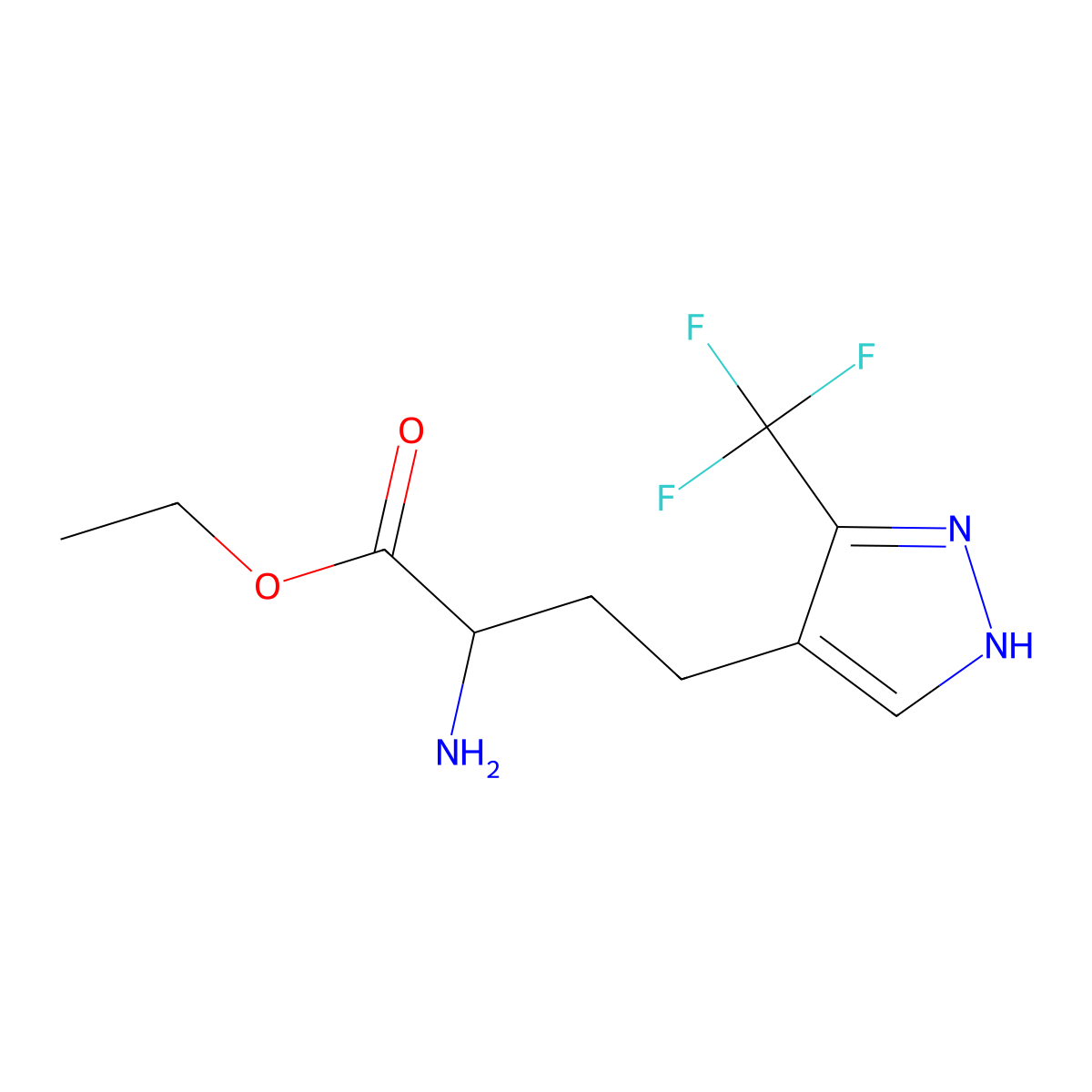ethyl 2-amino-4-[3-(trifluoromethyl)-1H-pyrazol-4-yl]butanoate molecular structure, CAS 2351981-81-0