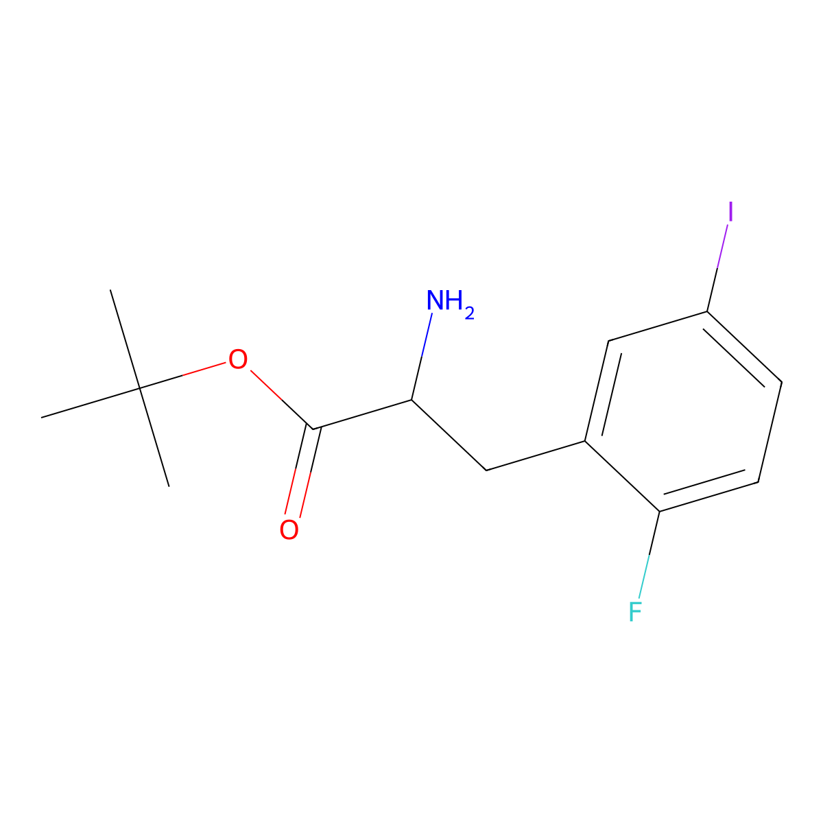 Tert-butyl 2-amino-3-(2-fluoro-5-iodophenyl)propanoate molecular structure, CAS 2351987-38-5