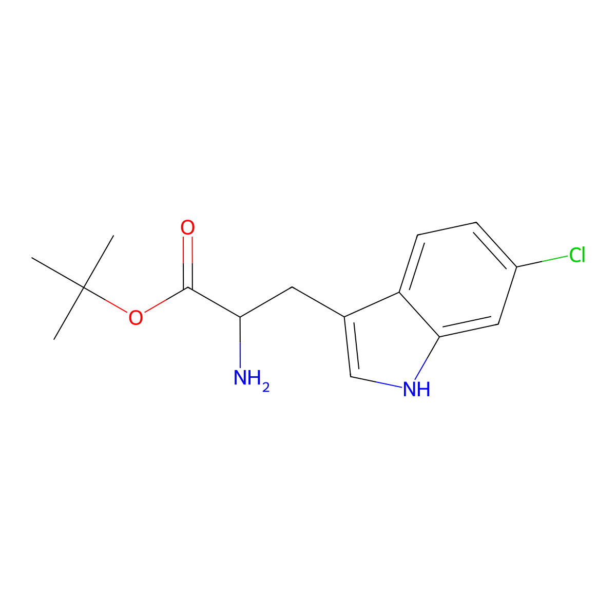 tert-butyl 2-amino-3-(6-chloro-1H-indol-3-yl)propanoate molecular structure, CAS 2351988-07-1