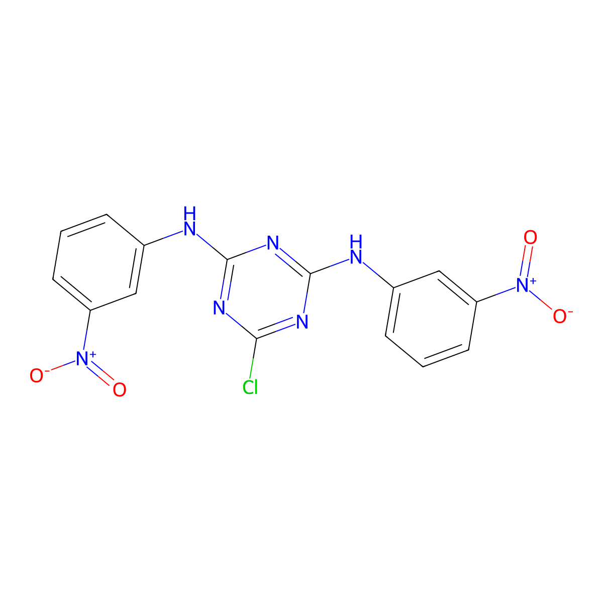 1,3,5-Triazine-2,4-diamine, 6-chloro-N,N'-bis(3-nitrophenyl)- molecular structure, CAS 2352-34-3