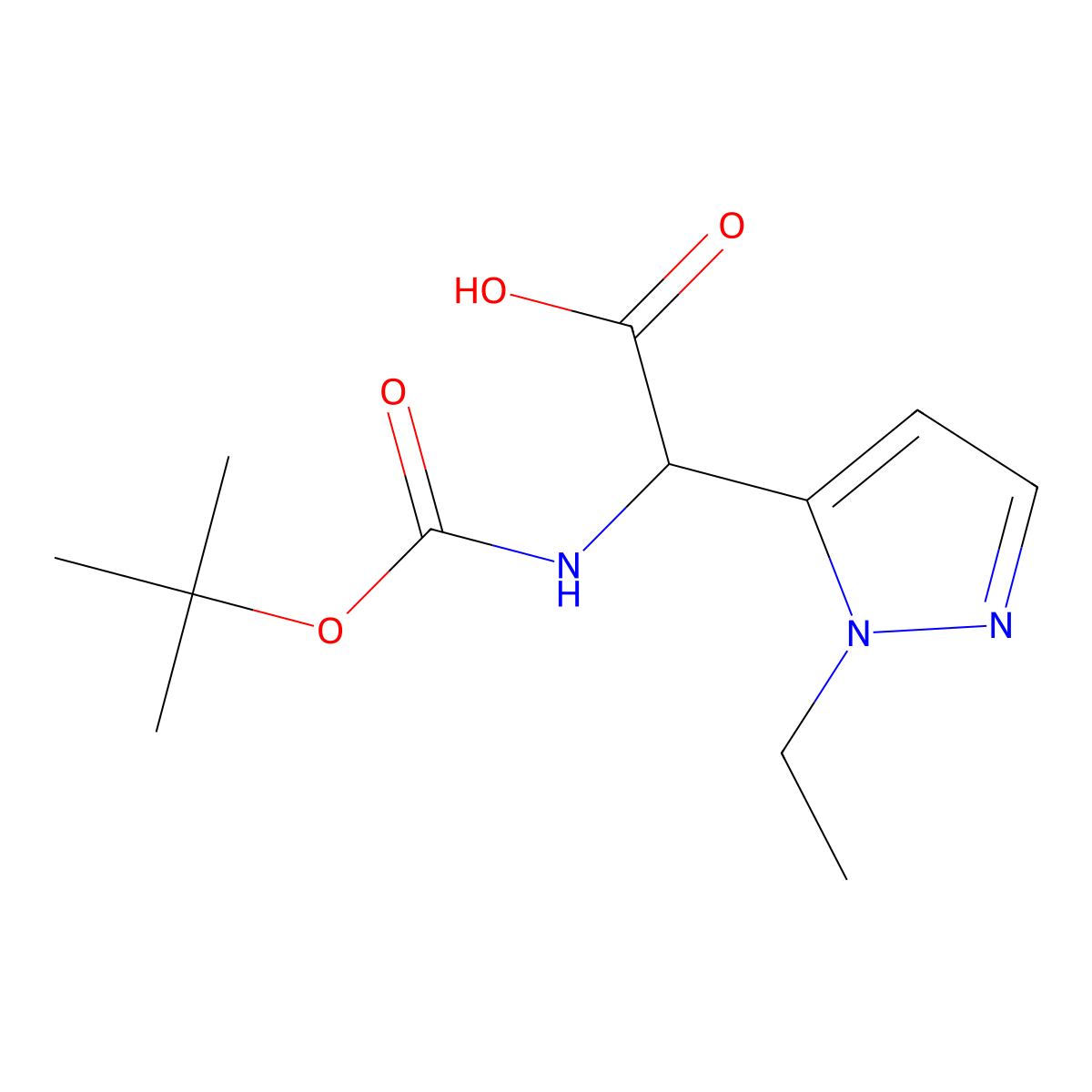 2-{[(tert-butoxy)carbonyl]amino}-2-(1-ethyl-1H-pyrazol-5-yl)acetic acid molecular structure, CAS 2352023-62-0
