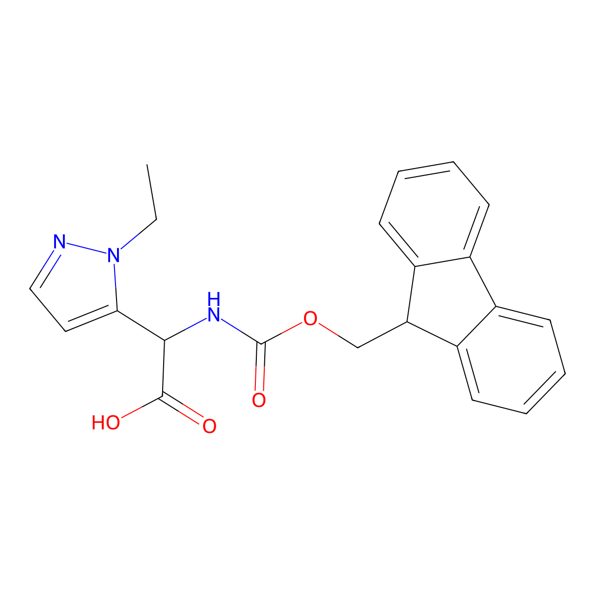 2-(1-ethyl-1H-pyrazol-5-yl)-2-({[(9H-fluoren-9-yl)methoxy]carbonyl}amino)acetic acid molecular structure, CAS 2352027-91-7