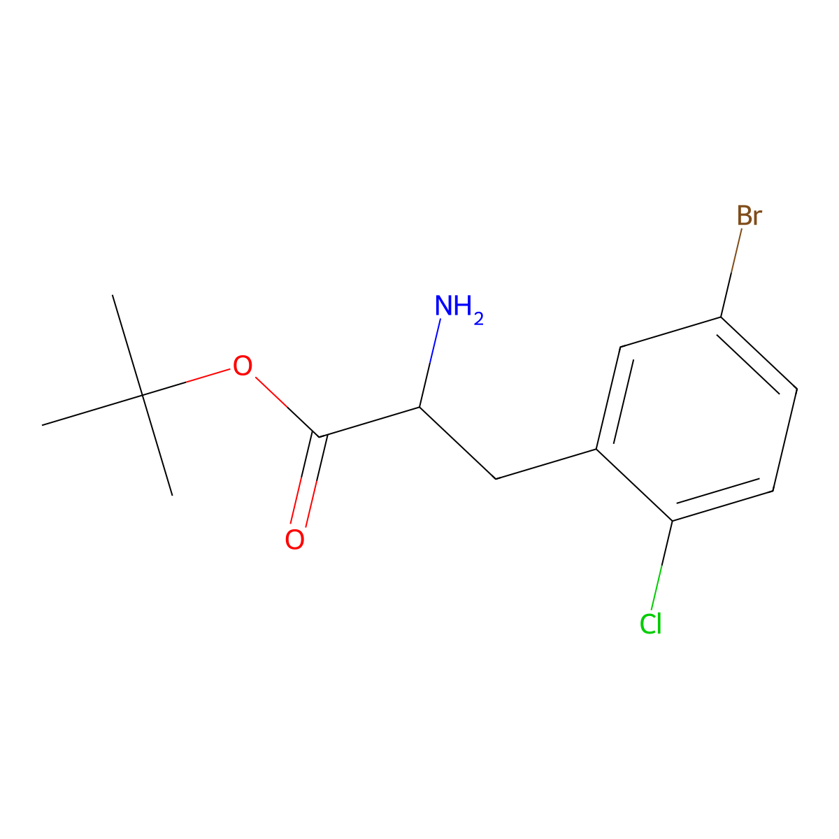 Tert-butyl 2-amino-3-(5-bromo-2-chlorophenyl)propanoate molecular structure, CAS 2352029-99-1