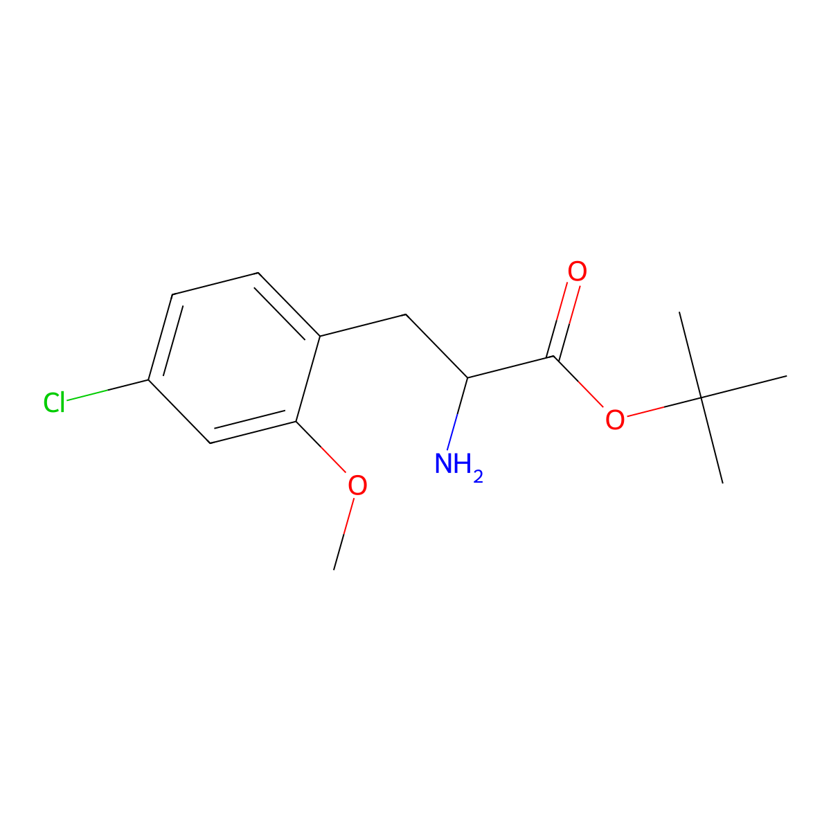 Tert-butyl 2-amino-3-(4-chloro-2-methoxyphenyl)propanoate molecular structure, CAS 2352049-96-6