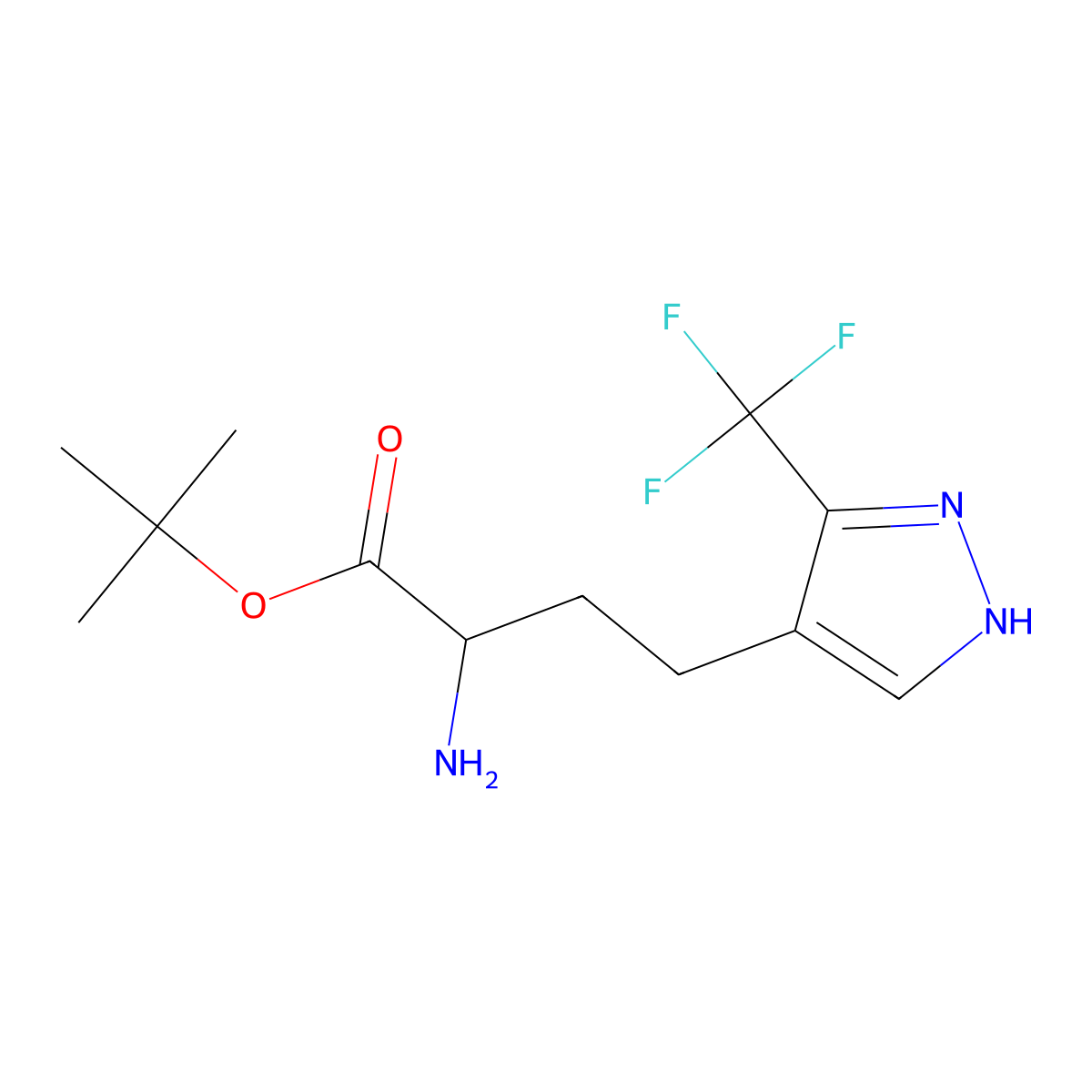 tert-butyl 2-amino-4-[3-(trifluoromethyl)-1H-pyrazol-4-yl]butanoate molecular structure, CAS 2352073-32-4