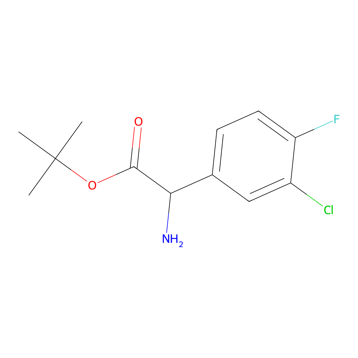 Tert-butyl 2-amino-2-(3-chloro-4-fluorophenyl)acetate molecular structure, CAS 2352100-23-1