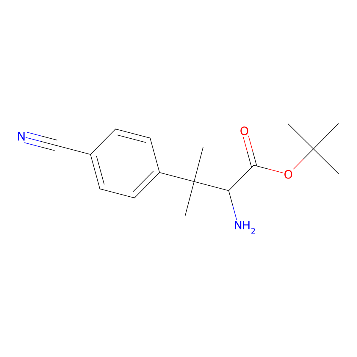 Tert-butyl 2-amino-3-(4-cyanophenyl)-3-methylbutanoate molecular structure, CAS 2352350-71-9