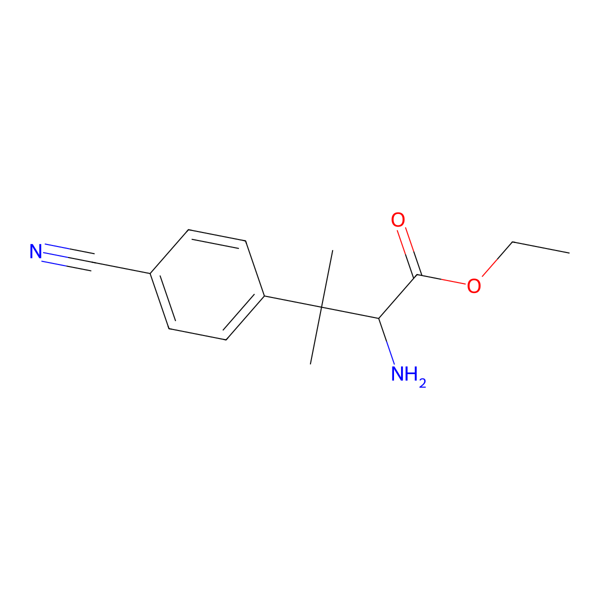 Ethyl 2-amino-3-(4-cyanophenyl)-3-methylbutanoate molecular structure, CAS 2352395-69-6
