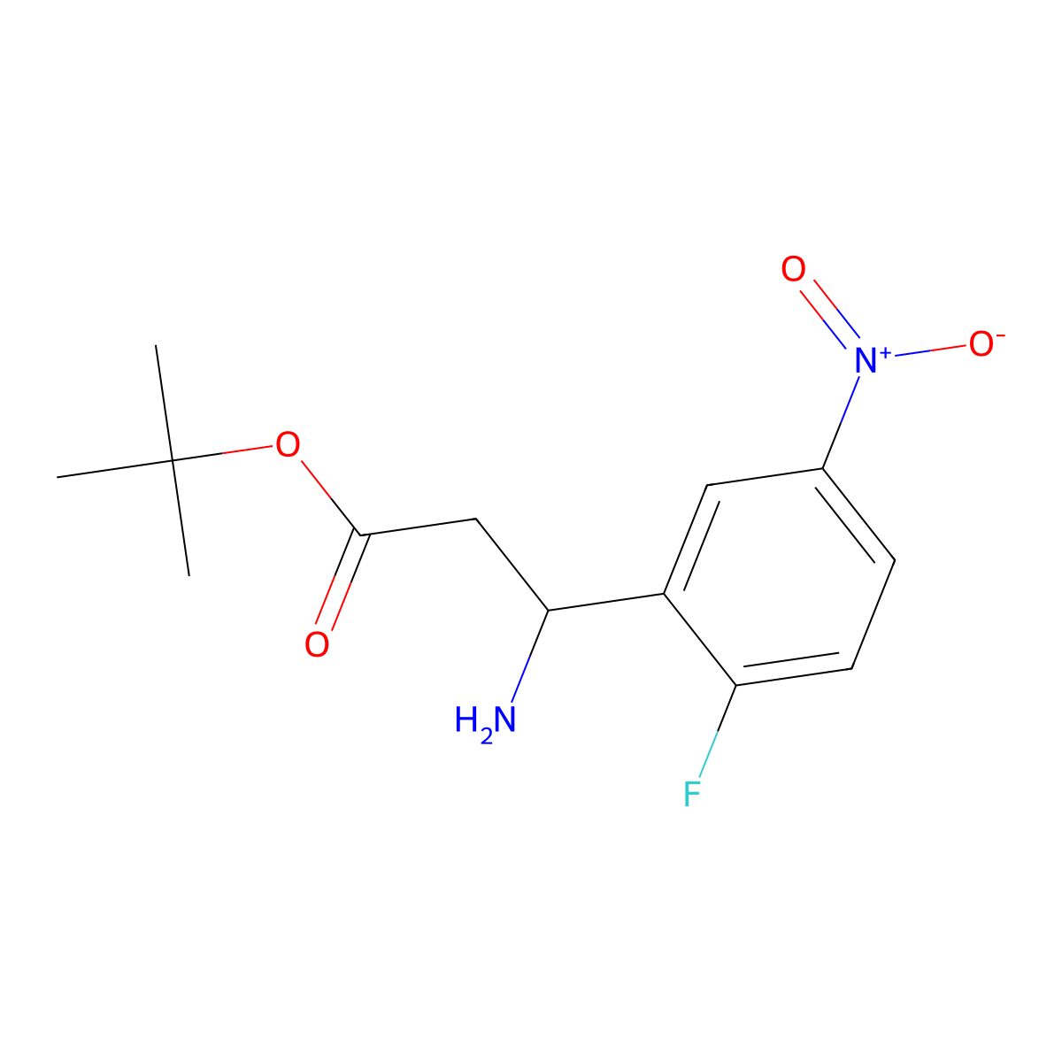 Tert-butyl 3-amino-3-(2-fluoro-5-nitrophenyl)propanoate molecular structure, CAS 2352644-62-1