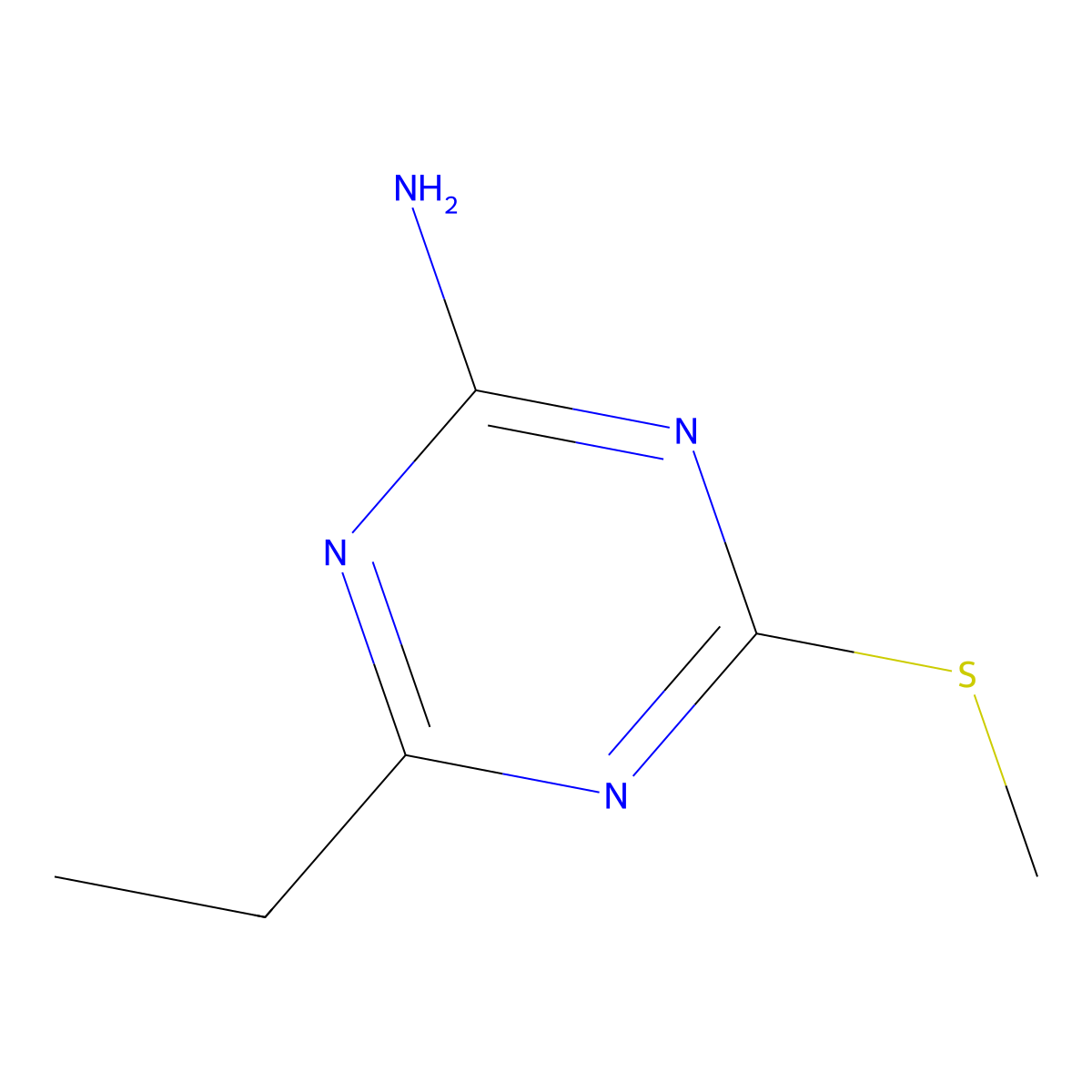 4-Ethyl-6-(methylsulfanyl)-1,3,5-triazin-2-amine molecular structure, CAS 23527-93-7