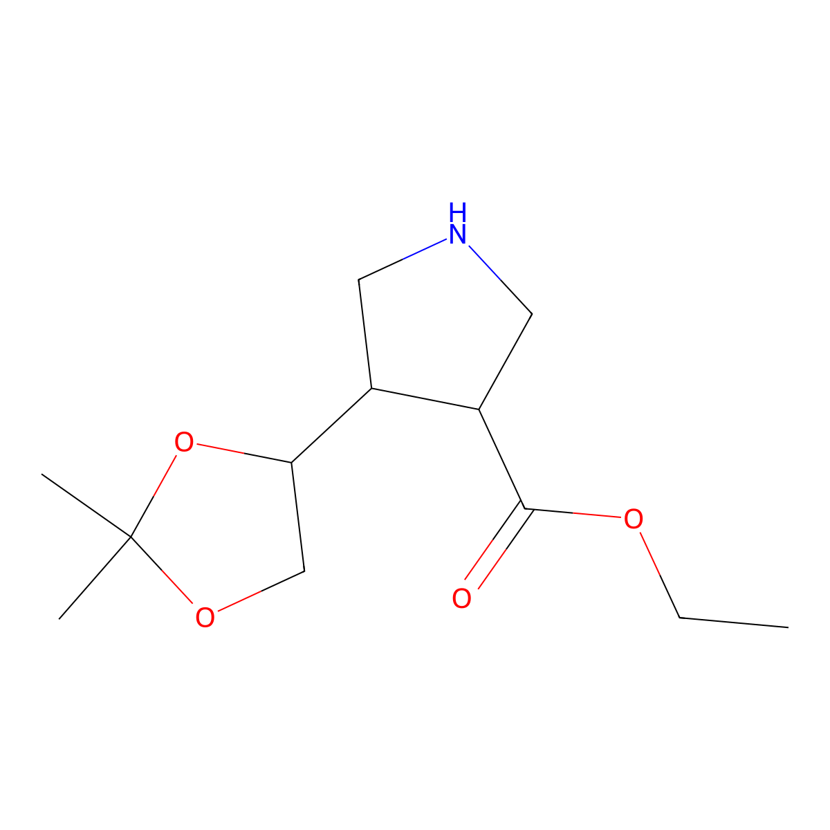 Ethyl 4-(2,2-dimethyl-1,3-dioxolan-4-yl)pyrrolidine-3-carboxylate molecular structure, CAS 2352716-65-3