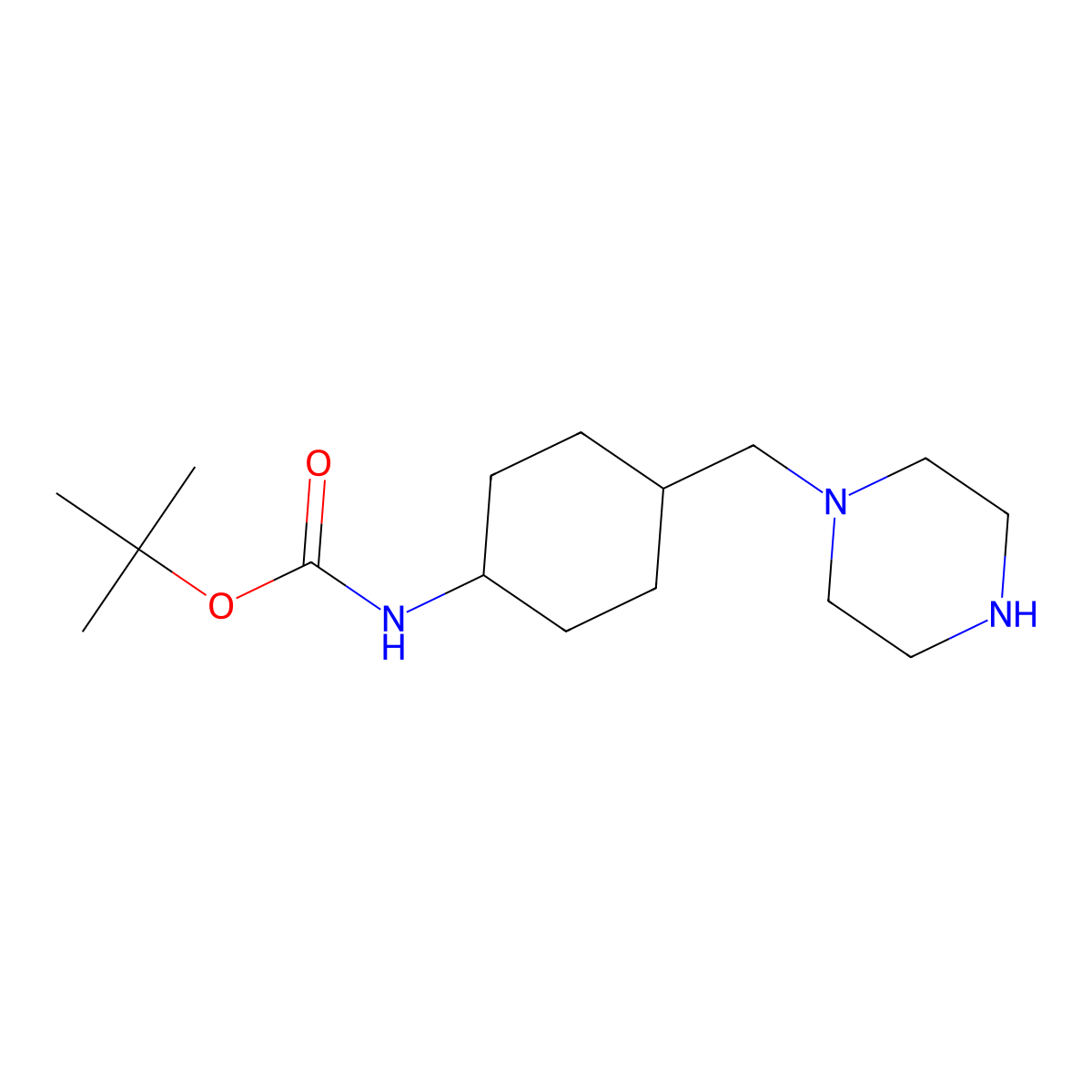 tert-butyl trans-N-[4-(piperazin-1-ylmethyl)cyclohexyl]carbamate molecular structure, CAS 2352744-88-6