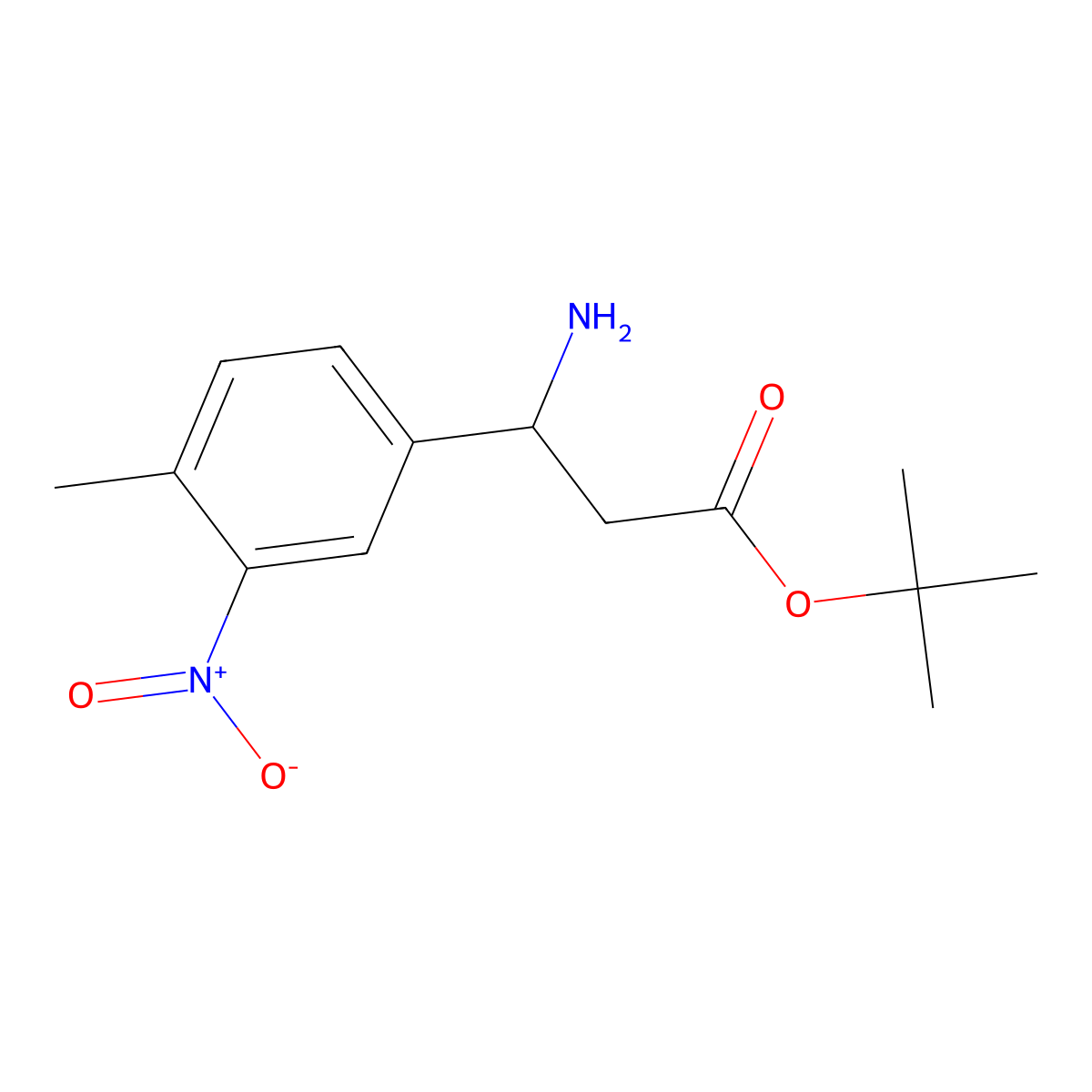 Tert-butyl 3-amino-3-(4-methyl-3-nitrophenyl)propanoate molecular structure, CAS 2352775-26-7