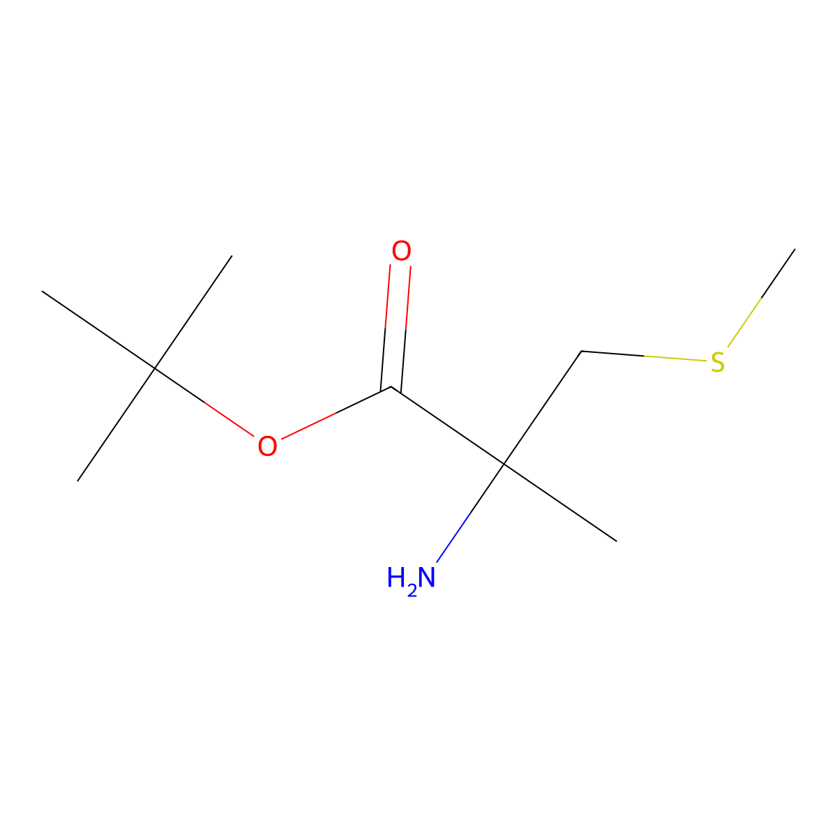Tert-butyl 2-amino-2-methyl-3-(methylsulfanyl)propanoate molecular structure, CAS 2352818-41-6