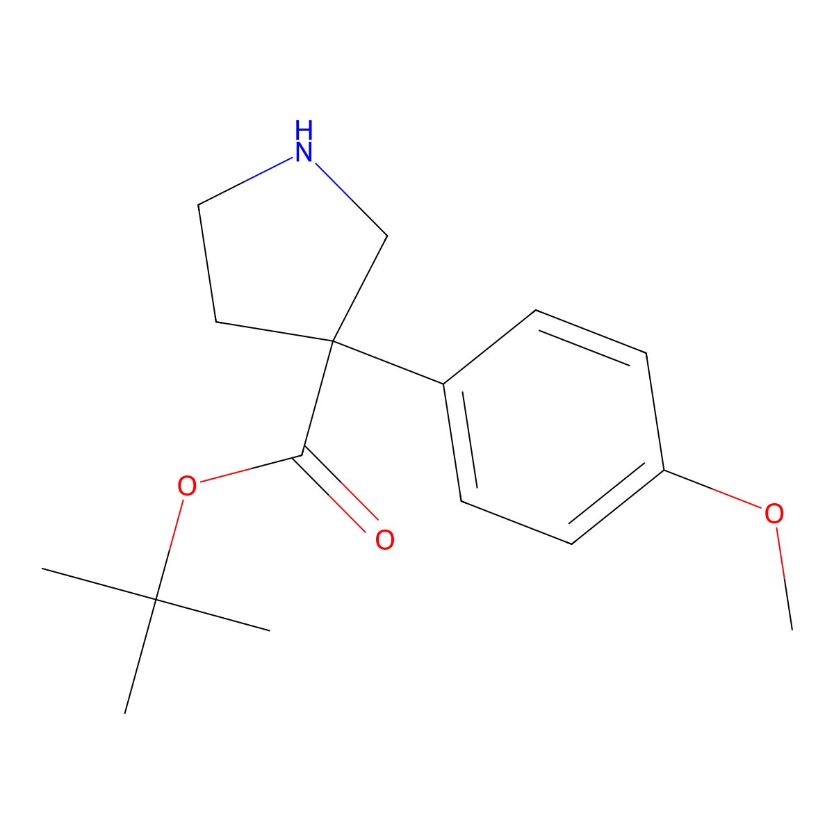 Tert-butyl 3-(4-methoxyphenyl)pyrrolidine-3-carboxylate molecular structure, CAS 2352860-22-9