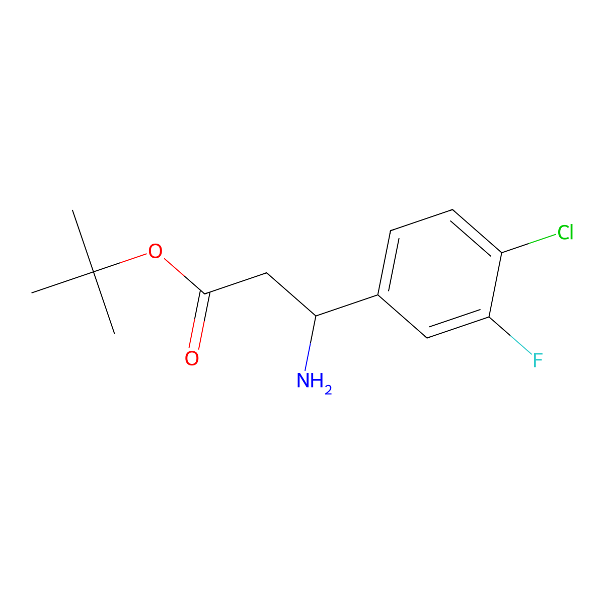 Tert-butyl 3-amino-3-(4-chloro-3-fluorophenyl)propanoate molecular structure, CAS 2352895-69-1
