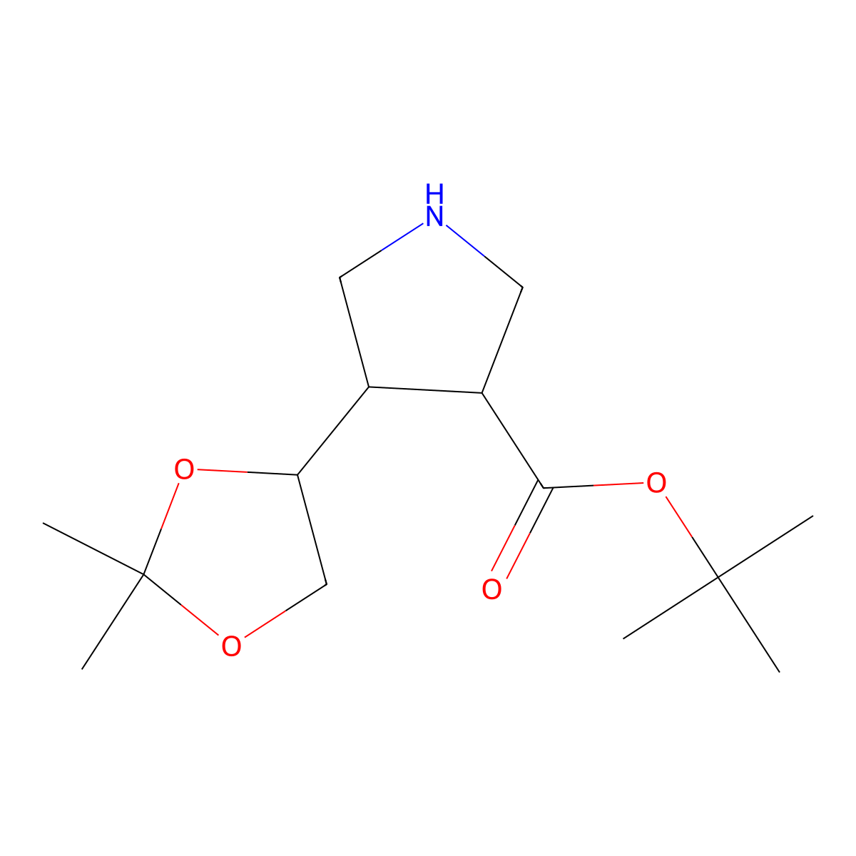 Tert-butyl 4-(2,2-dimethyl-1,3-dioxolan-4-yl)pyrrolidine-3-carboxylate molecular structure, CAS 2352964-55-5