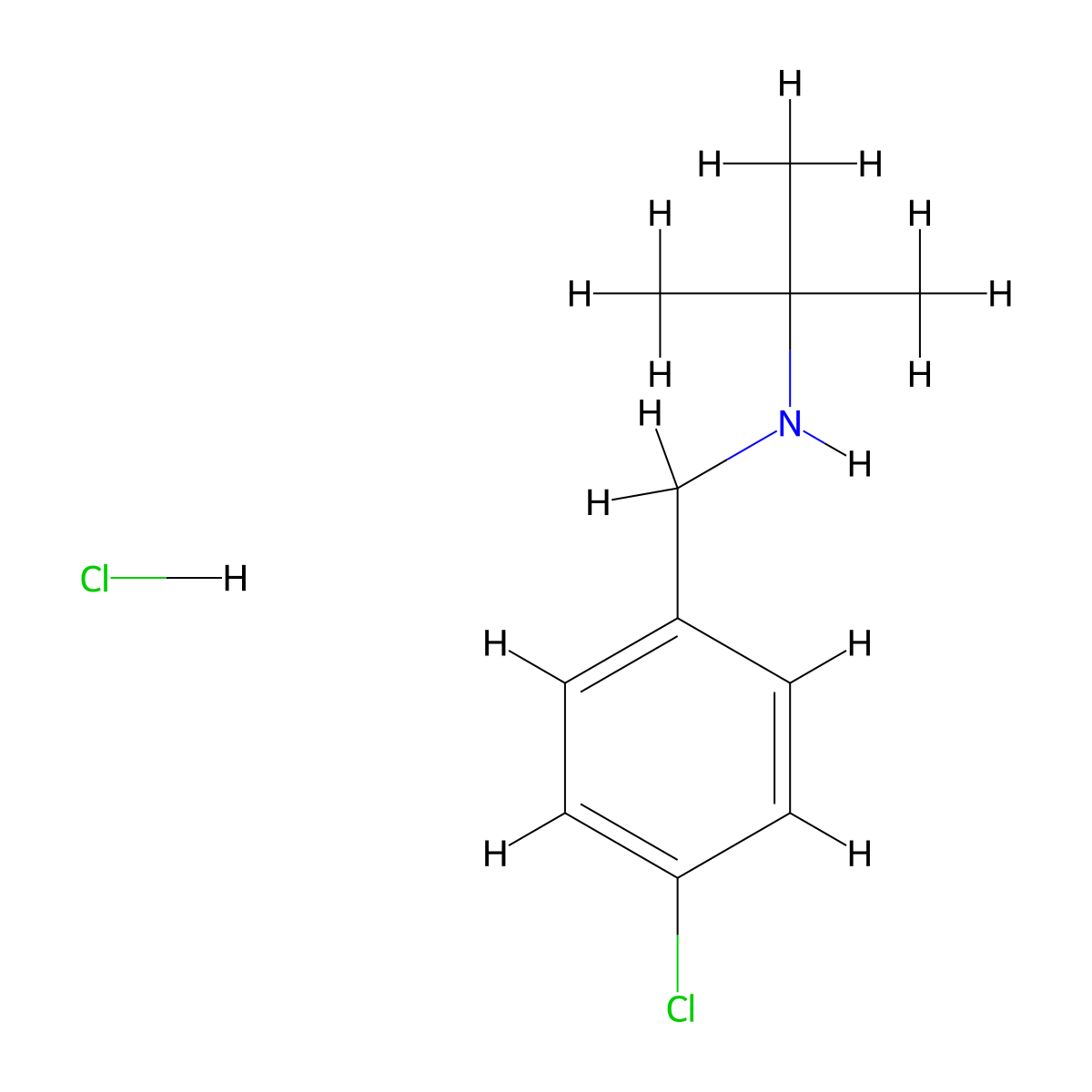 Benzenemethanamine, 4-chloro-N-(1,1-dimethylethyl)-, hydrochloride (1:1) molecular structure, CAS 23530-80-5