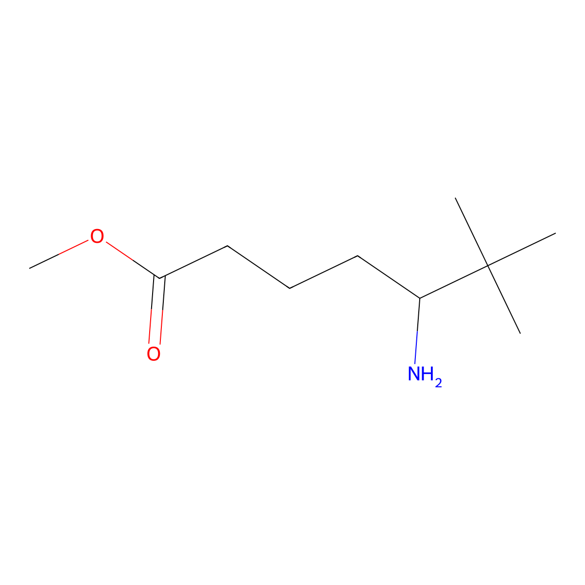 Methyl 5-amino-6,6-dimethylheptanoate molecular structure, CAS 2353043-49-7