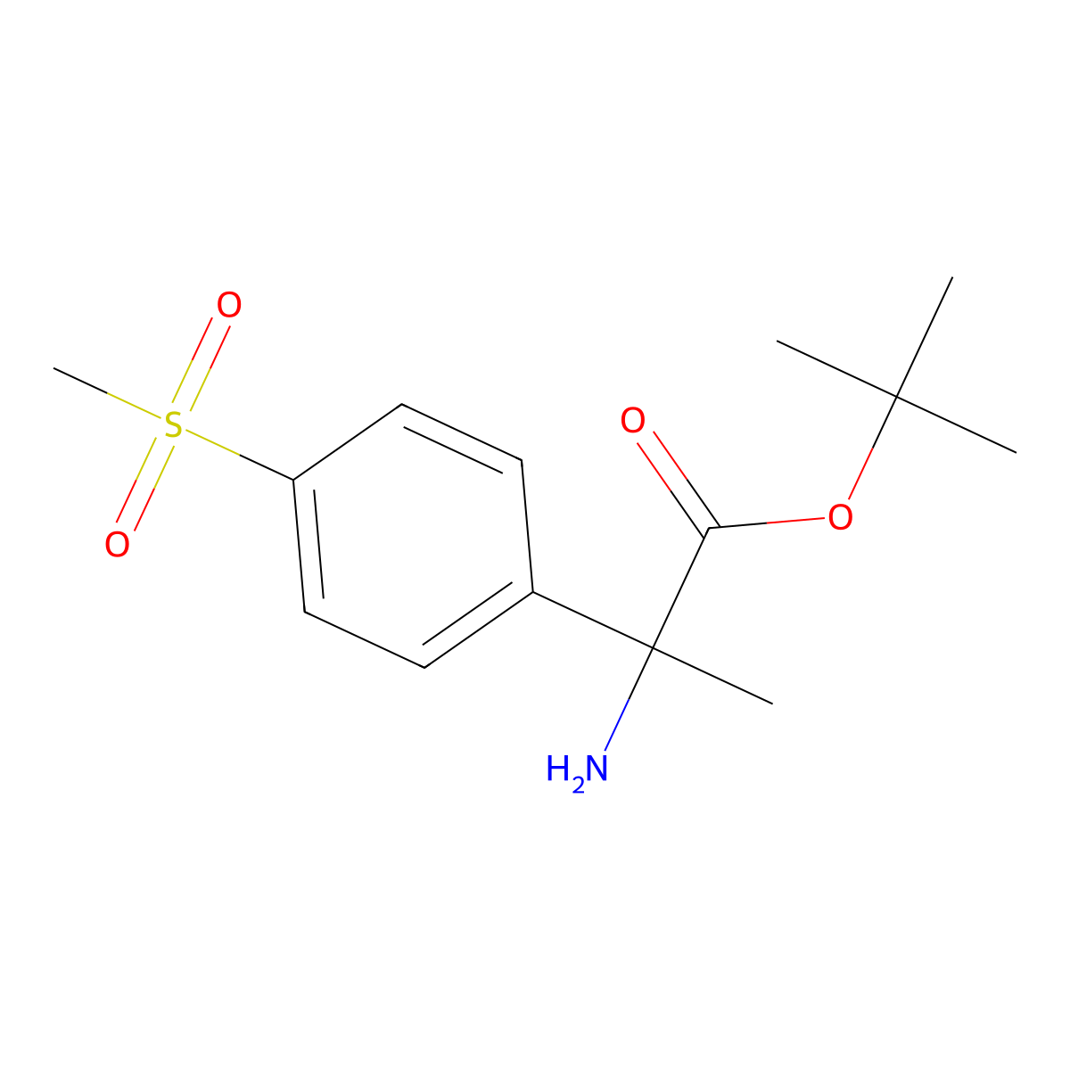 Tert-butyl 2-amino-2-(4-methanesulfonylphenyl)propanoate molecular structure, CAS 2353044-36-5