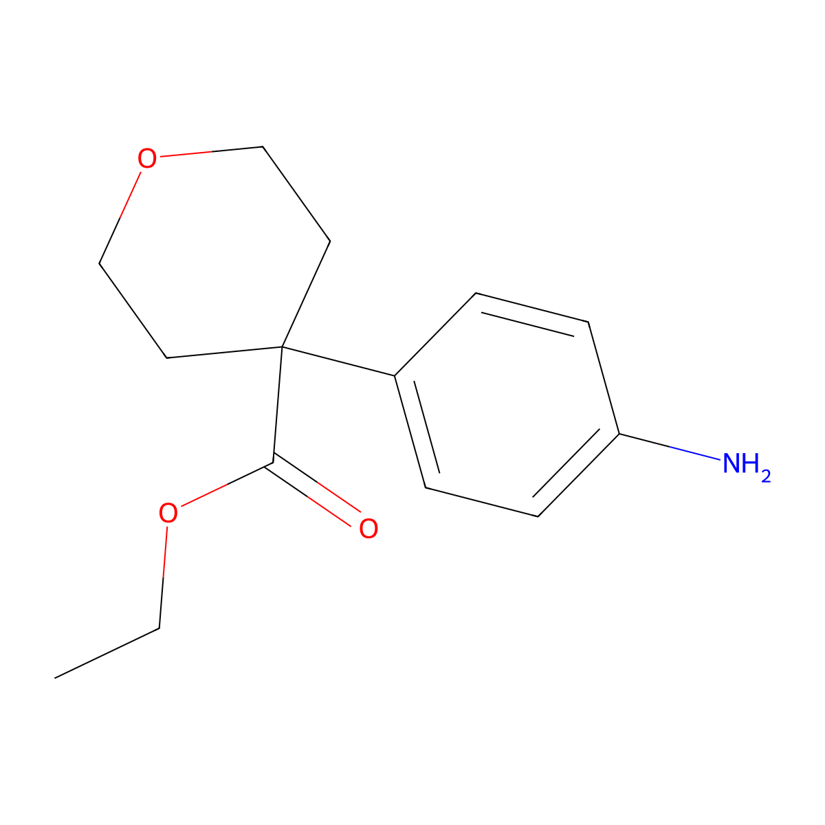 Ethyl 4-(4-aminophenyl)oxane-4-carboxylate molecular structure, CAS 2353048-96-9