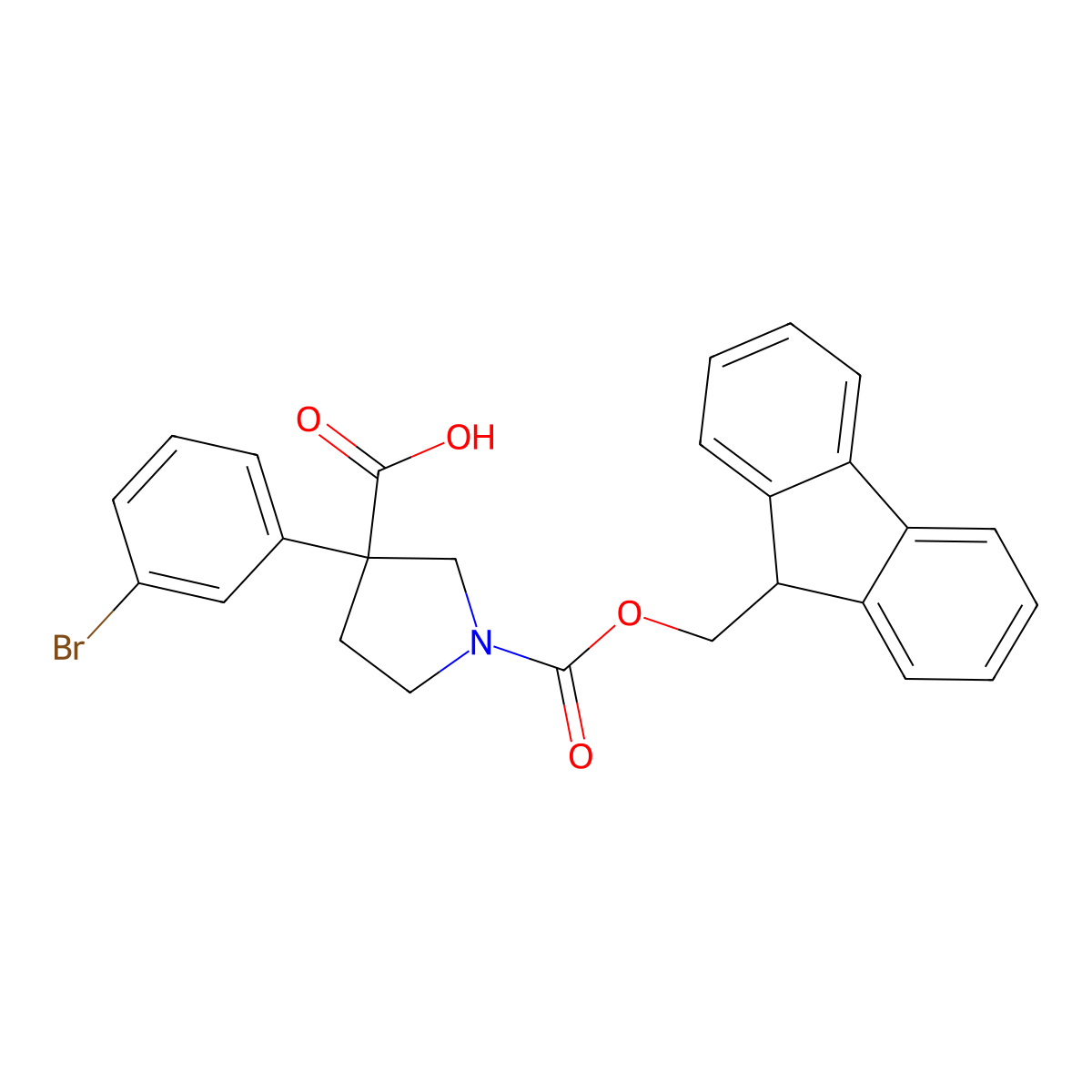 3-(3-Bromophenyl)-1-(9H-fluoren-9-ylmethoxycarbonyl)pyrrolidine-3-carboxylic acid molecular structure, CAS 2353094-51-4