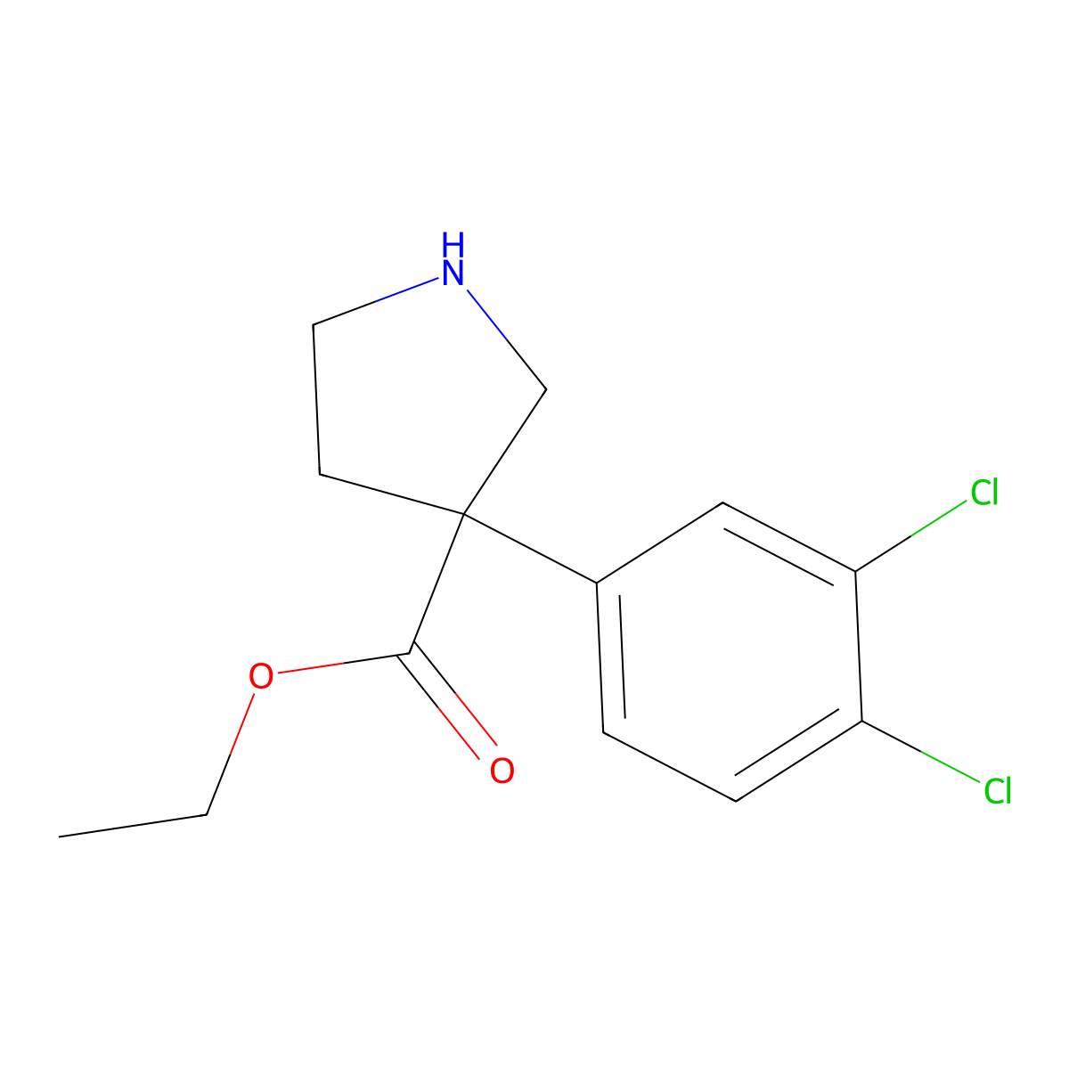 Ethyl 3-(3,4-dichlorophenyl)pyrrolidine-3-carboxylate molecular structure, CAS 2353133-06-7