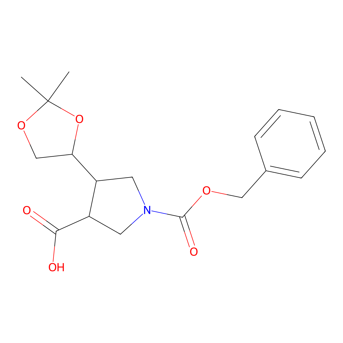 1-[(Benzyloxy)carbonyl]-4-(2,2-dimethyl-1,3-dioxolan-4-yl)pyrrolidine-3-carboxylic acid molecular structure, CAS 2353180-58-0