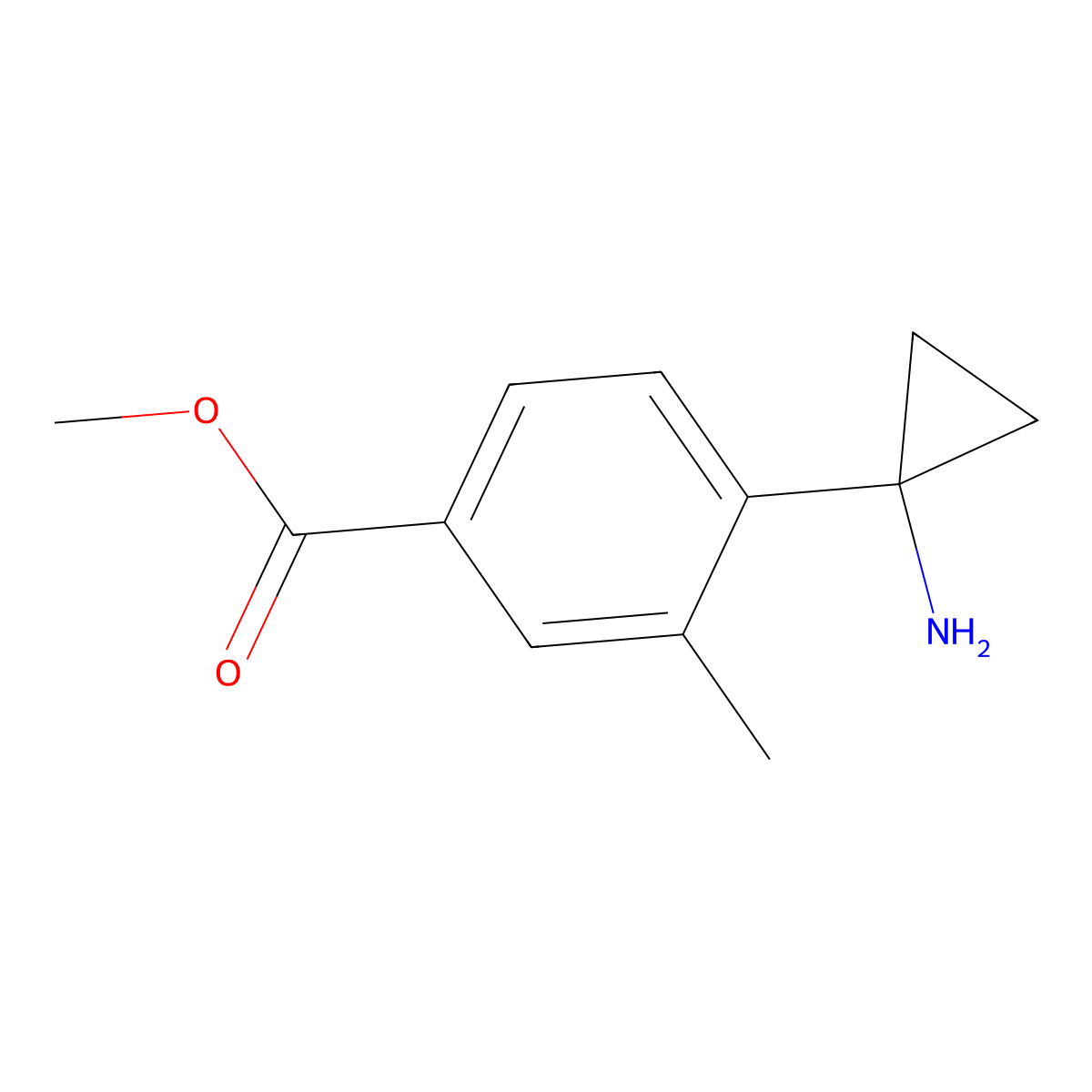 Methyl 4-(1-aminocyclopropyl)-3-methylbenzoate molecular structure, CAS 2353202-15-8