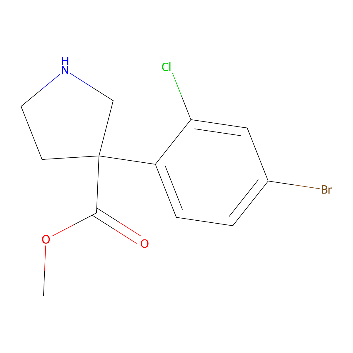 Methyl 3-(4-bromo-2-chlorophenyl)pyrrolidine-3-carboxylate molecular structure, CAS 2353228-21-2
