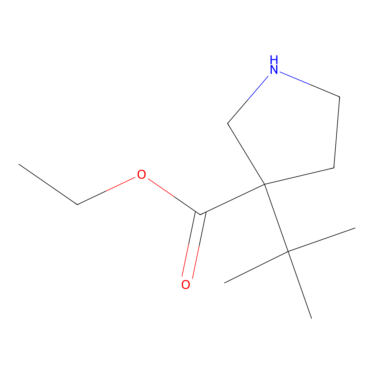 Ethyl 3-tert-butylpyrrolidine-3-carboxylate molecular structure, CAS 2353236-49-2