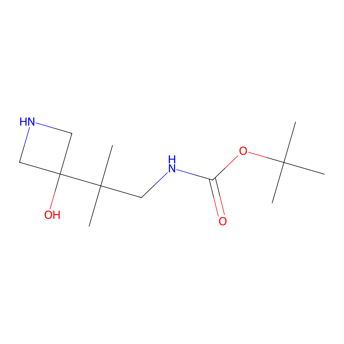 tert-butyl N-[2-(3-hydroxyazetidin-3-yl)-2-methylpropyl]carbamate molecular structure, CAS 2353257-38-0