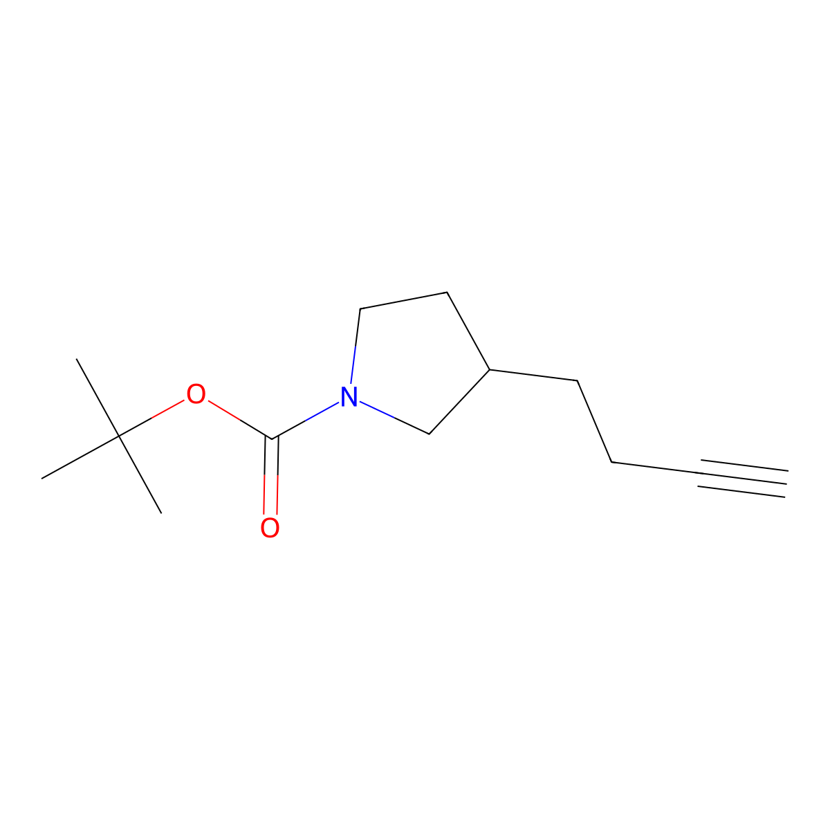 Tert-butyl 3-(but-3-yn-1-yl)pyrrolidine-1-carboxylate molecular structure, CAS 2353265-71-9