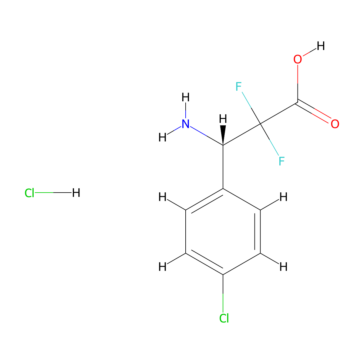 (S)-3-Amino-3-(4-chlorophenyl)-2,2-difluoropropionic acid hydrochloride molecular structure, CAS 2353438-30-7