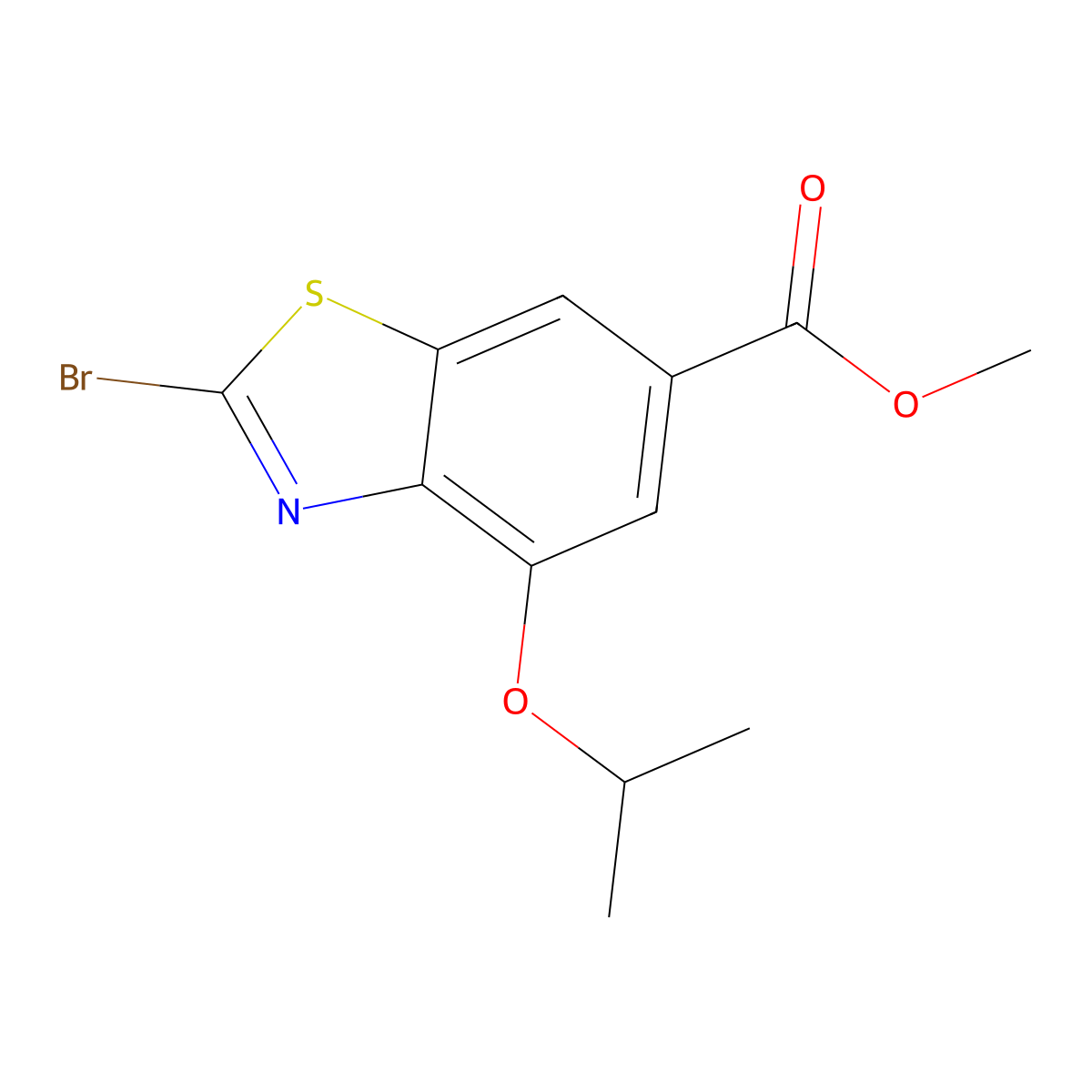 Methyl 2-bromo-4-(1-methylethoxy)-6-benzothiazolecarboxylate molecular structure, CAS 2353446-84-9