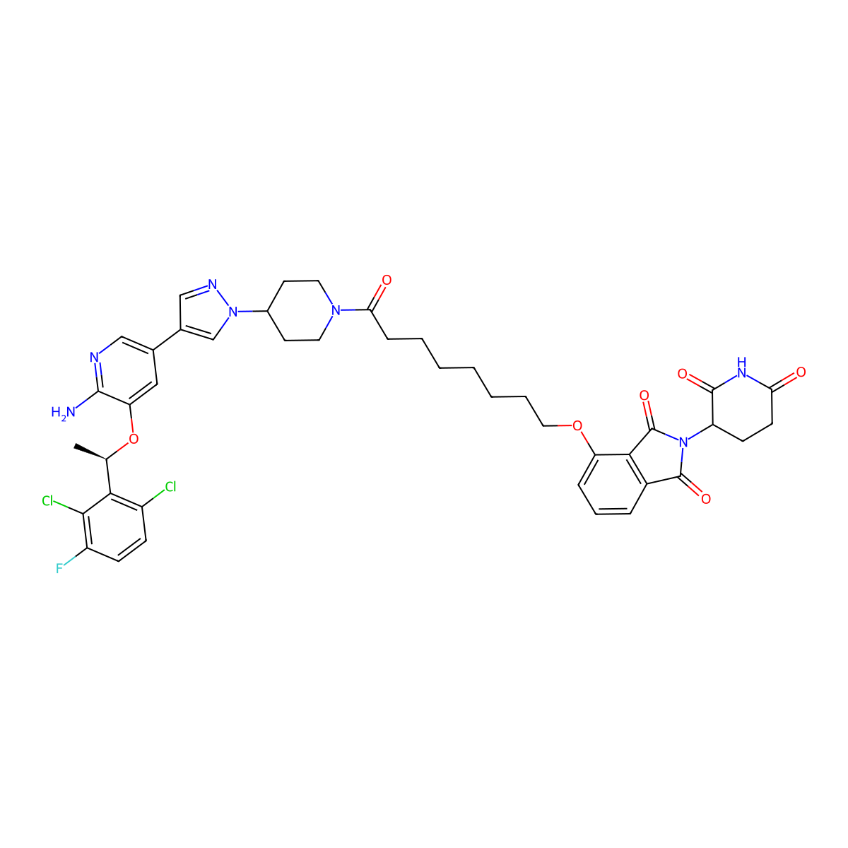 4-[8-[4-[4-[6-amino-5-[(1R)-1-(2,6-dichloro-3-fluorophenyl)ethoxy]-3-pyridinyl]pyrazol-1-yl]piperidin-1-yl]-8-oxooctoxy]-2-(2,6-dioxopiperidin-3-yl)isoindole-1,3-dione molecular structure, CAS 2353493-69-1
