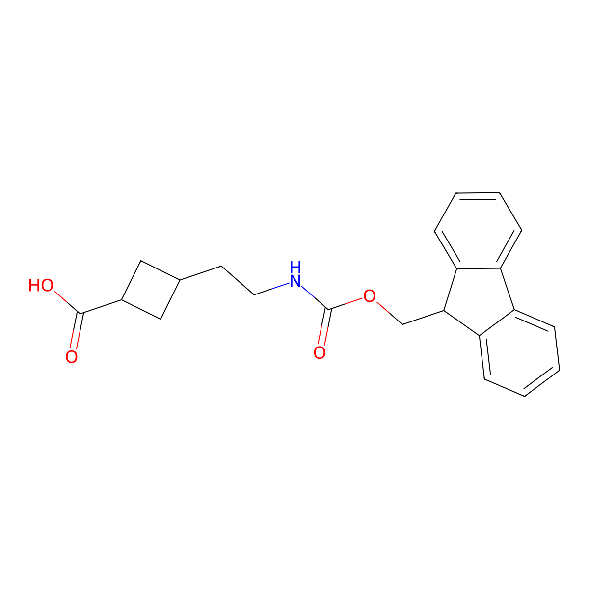 3-(2-{[(9H-fluoren-9-ylmethoxy)carbonyl]amino}ethyl)cyclobutane-1-carboxylic acid molecular structure, CAS 2353570-00-8