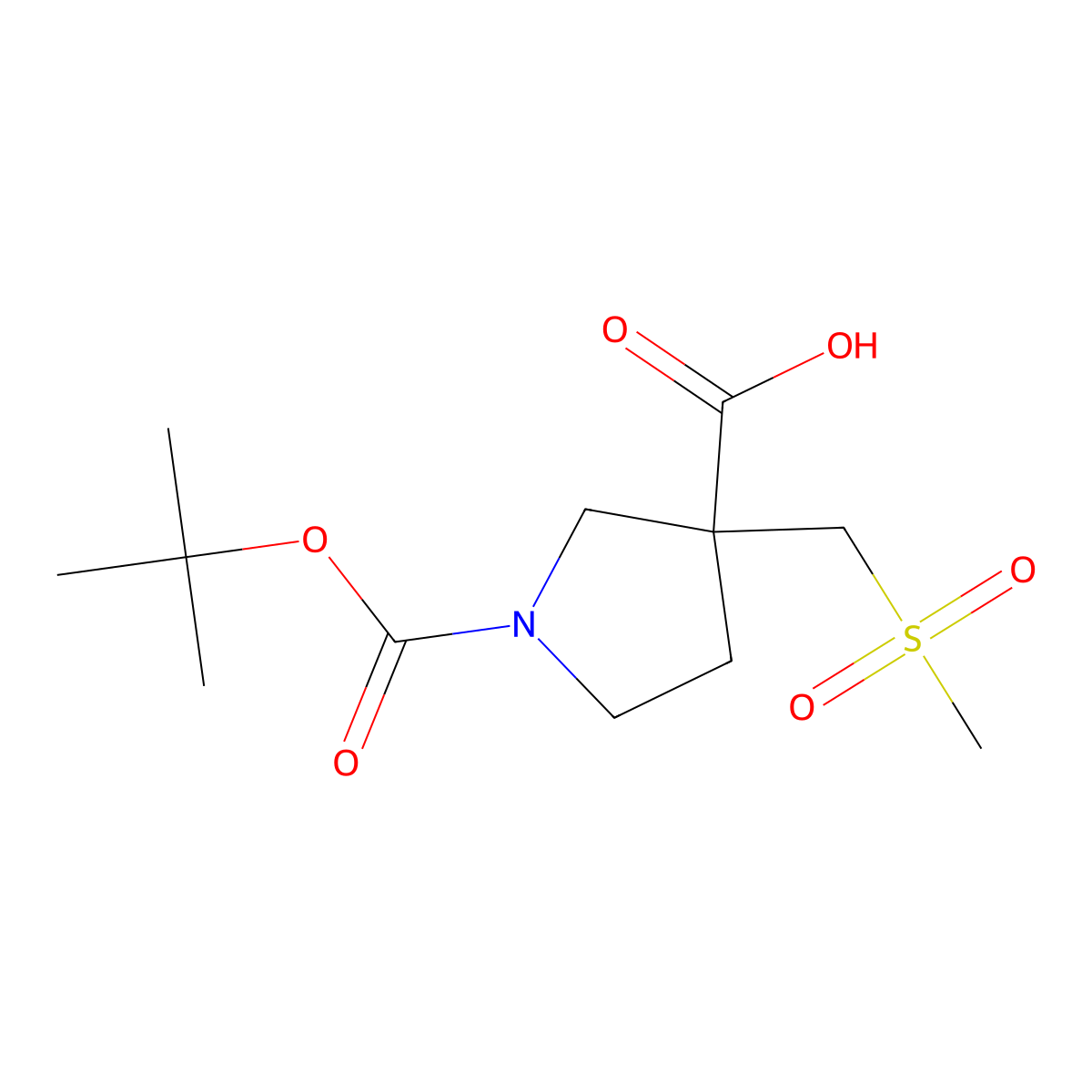 1-[(Tert-butoxy)carbonyl]-3-(methanesulfonylmethyl)pyrrolidine-3-carboxylic acid molecular structure, CAS 2353643-86-2