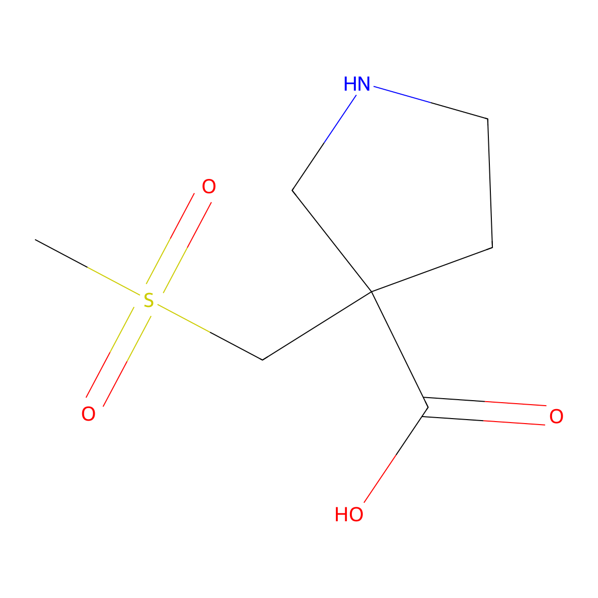 3-(Methanesulfonylmethyl)pyrrolidine-3-carboxylic acid molecular structure, CAS 2353643-88-4