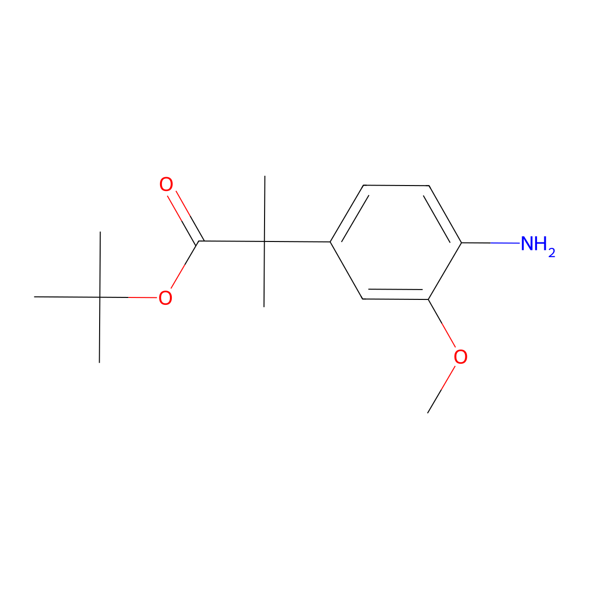 Tert-butyl 2-(4-amino-3-methoxyphenyl)-2-methylpropanoate molecular structure, CAS 2353669-69-7