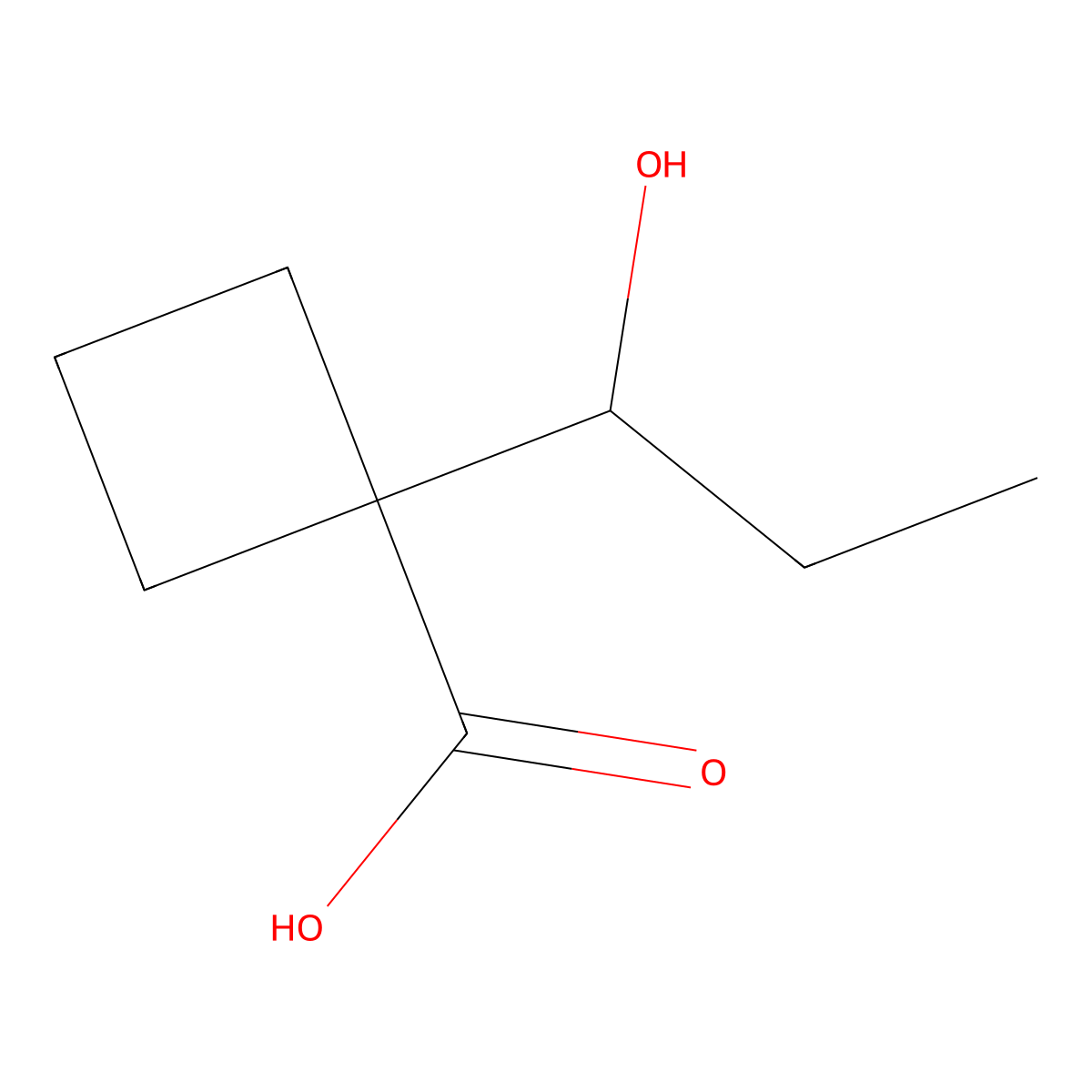 1-(1-Hydroxypropyl)cyclobutane-1-carboxylic acid molecular structure, CAS 2353708-01-5