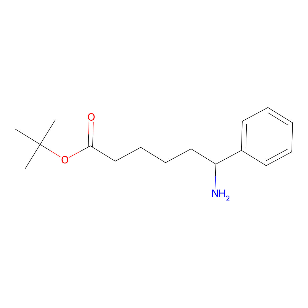 Tert-butyl 6-amino-6-phenylhexanoate molecular structure, CAS 2353722-39-9