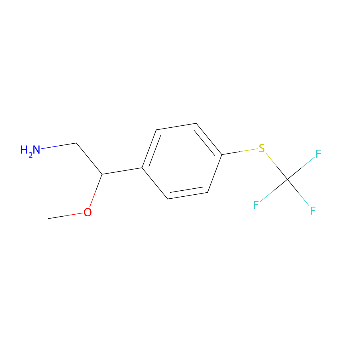 2-Methoxy-2-{4-[(trifluoromethyl)sulfanyl]phenyl}ethan-1-amine molecular structure, CAS 2353733-59-0